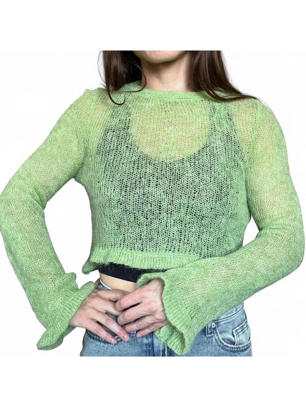 Zara Green Cropped Light Sweater